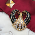 Load image into Gallery viewer, Vintage Swarovski Black Enamel & Clear Austrian Crystal Heart Ribbon Brooch Pin