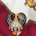 Load image into Gallery viewer, Vintage Swarovski Black Enamel & Clear Austrian Crystal Heart Ribbon Brooch Pin