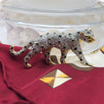 Load image into Gallery viewer, Swarovski Leopard Cat Gold Plated Pave Crystal Black Spots Green Eyes Pin Brooch