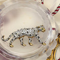 Load image into Gallery viewer, Swarovski Leopard Cat Gold Plated Pave Crystal Black Spots Green Eyes Pin Brooch