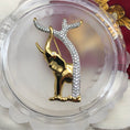Load image into Gallery viewer, Vintage Swarovski Gold Plated & Clear Crystal Elephant & Tree Brooch Pin