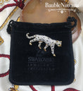 Load image into Gallery viewer, Swarovski Leopard Cat Gold Plated Pave Crystal Black Spots Green Eyes Pin Brooch