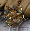 Load image into Gallery viewer, Vintage Juliana Flower Pin Brooch Pressed Glass AB Iridescent Stones Amber Citrine