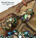 Load image into Gallery viewer, Juliana AB Iridescent Peacock Blue & Green Gold Leaves Bracelet & Earrings Set