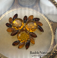 Load image into Gallery viewer, Vintage Fall Autumn Citrine Amber Glass Brooch Pin Large & Cabochon Rhinestones