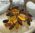 Load image into Gallery viewer, Vintage Fall Autumn Citrine Amber Glass Brooch Pin Large & Cabochon Rhinestones