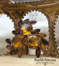 Load image into Gallery viewer, Vintage Fall Autumn Citrine Amber Glass Brooch Pin Large & Cabochon Rhinestones