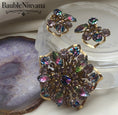 Load image into Gallery viewer, Vintage Juliana Flower Molded Glass Watermelon Striped Purple Stones Set