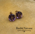 Load image into Gallery viewer, Vintage 14K Yellow Gold & Large Oval Amethyst Pierced Earrings