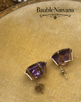 Load image into Gallery viewer, Vintage 14K Yellow Gold & Large Oval Amethyst Pierced Earrings