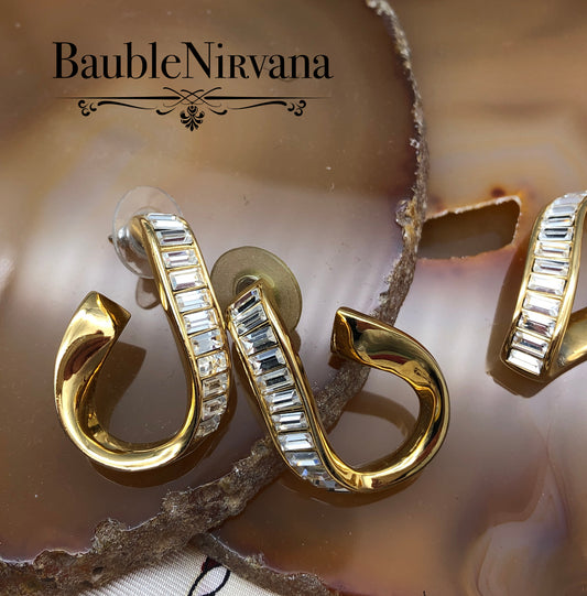 Vintage Swan Signed Swarovski Baguette Crystals Loop Pendant & Earrings Set