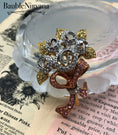 Load image into Gallery viewer, Gold Plate & Crystal Flower Bouquet Pin Brooch