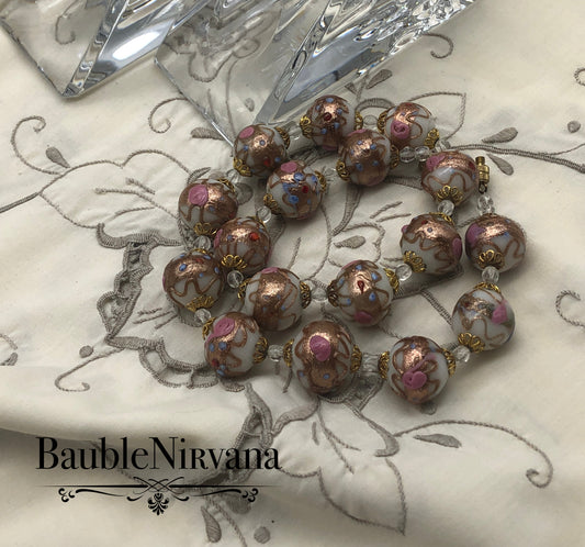 Vintage Venetian Art Glass White Wedding Cake Chunky Large 19mm Beads Necklace