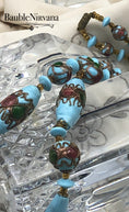 Load image into Gallery viewer, Rare Venetian Art Glass Jeweled Wedding Cake Blue Beads Teardrop Round Elongated