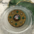 Load image into Gallery viewer, Antique France Brass Compact Powder Box w/Luminescent Enamel Portrait Jeweled