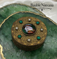 Load image into Gallery viewer, Antique France Brass Compact Powder Box w/Luminescent Enamel Portrait Jeweled