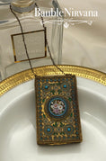 Load image into Gallery viewer, Antique France Gold Gilt Compact with Chain Enamel Micro Mosaic & Jewels