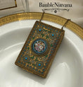Load image into Gallery viewer, Antique France Gold Gilt Compact with Chain Enamel Micro Mosaic & Jewels
