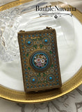Load image into Gallery viewer, Antique France Gold Gilt Compact with Chain Enamel Micro Mosaic & Jewels
