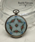 Load image into Gallery viewer, Antique Sterling Silver & Guilloche Enamel Pocketwatch Compact Painted Flowers