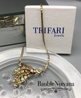 Load image into Gallery viewer, Vintage Trifari Gold Plated Yellow Citrine Rhinestones Openwork Leaves Necklace
