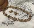 Load image into Gallery viewer, Vintage Crown Trifari Gold Open Double Leaf & Bead Link Necklace & Earrings Set