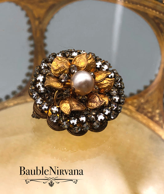 Vintage Miriam Haskell Round Floral Brooch Pin