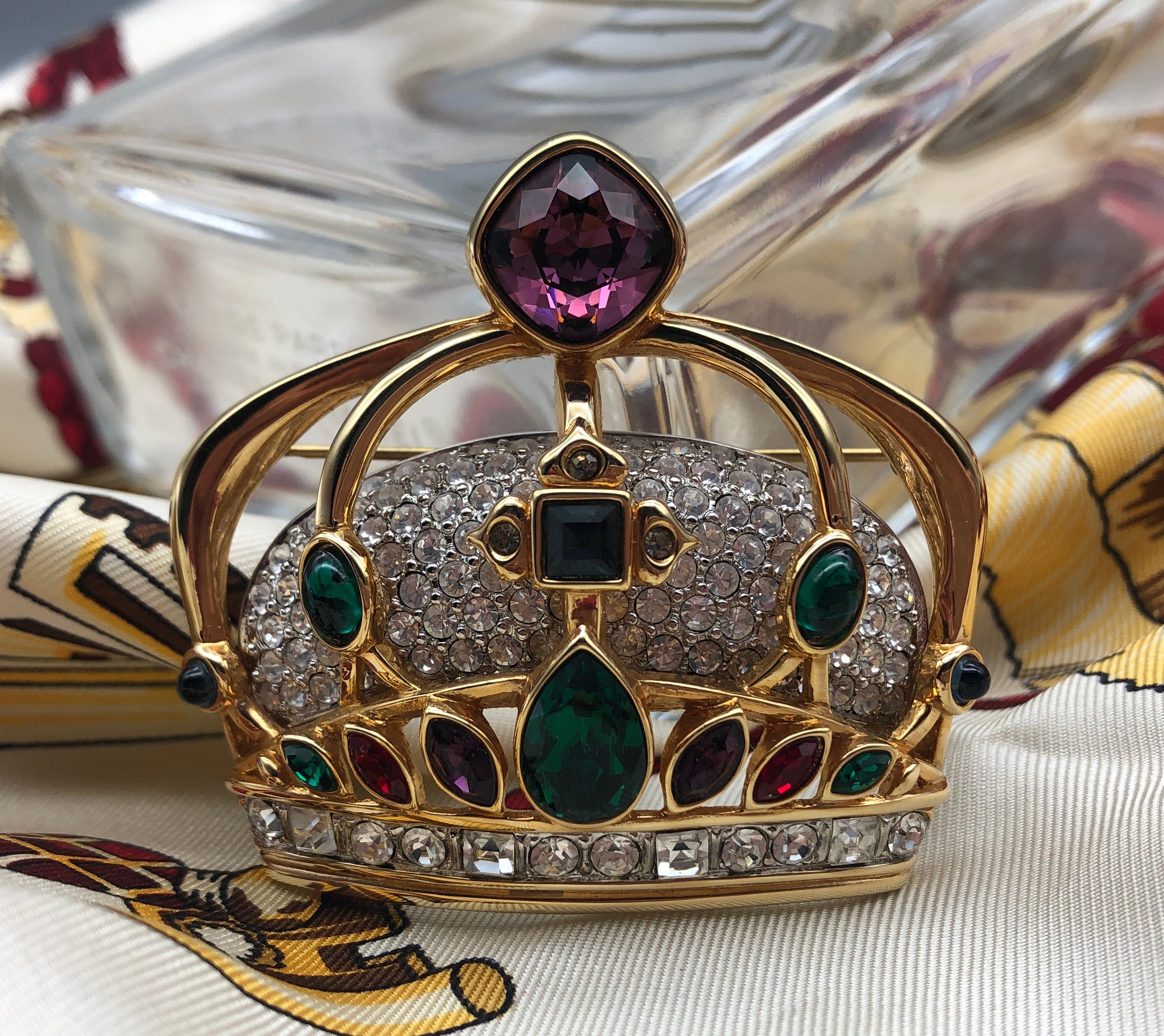 Swarovski Gold Plated & Multi Color Crystals Coronation Royal Crown Pin Brooch