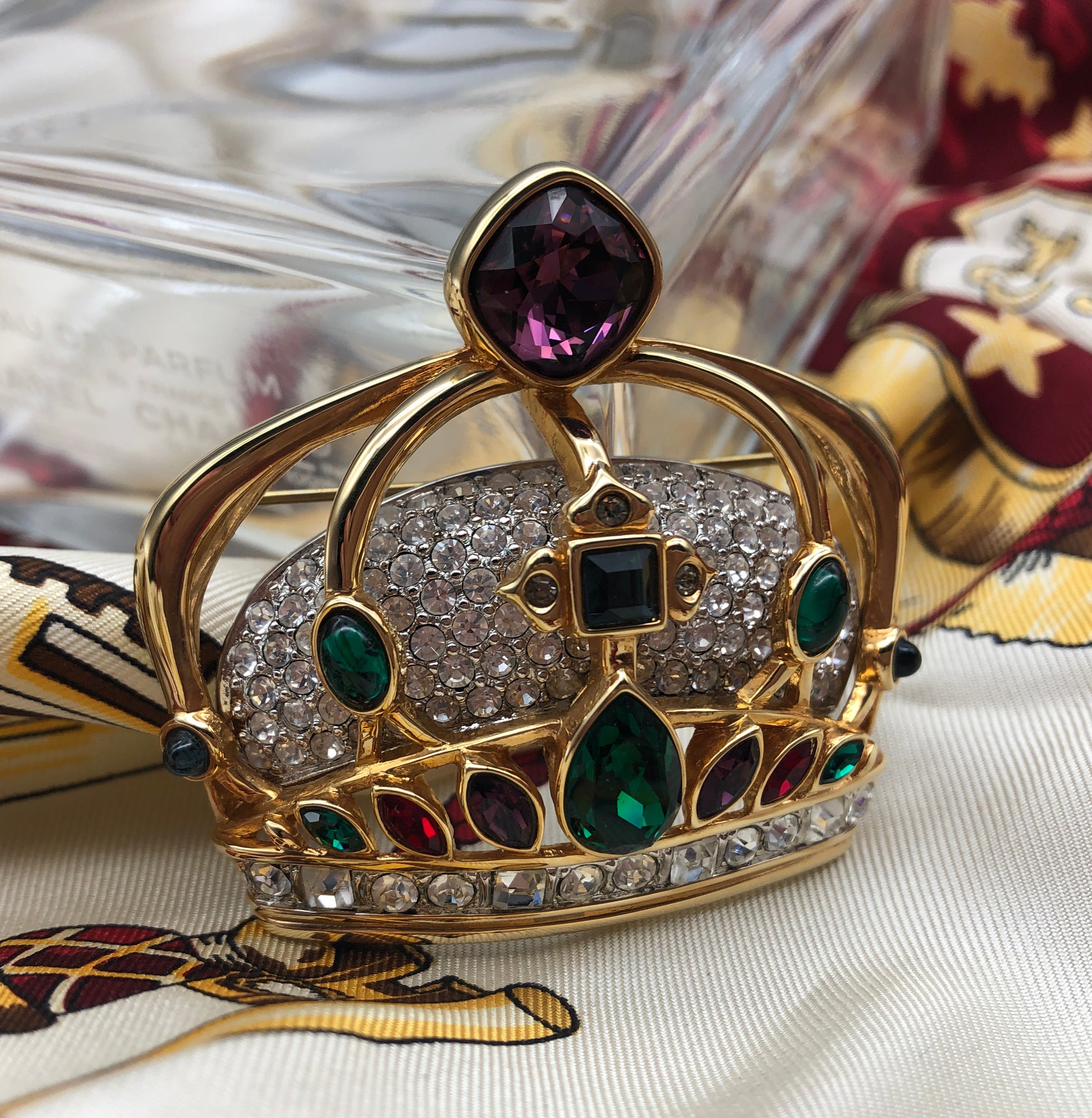 Swarovski Gold Plated & Multi Color Crystals Coronation Royal Crown Pin Brooch