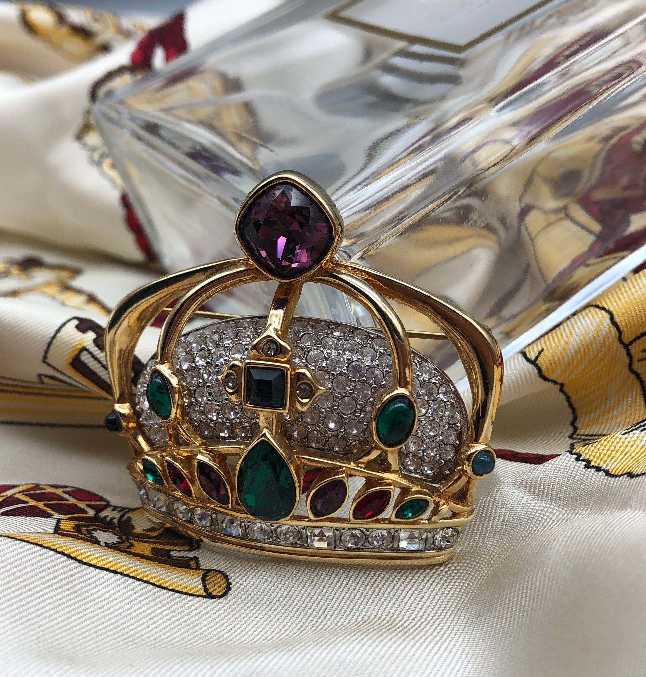 Swarovski Gold Plated & Multi Color Crystals Coronation Royal Crown Pin Brooch