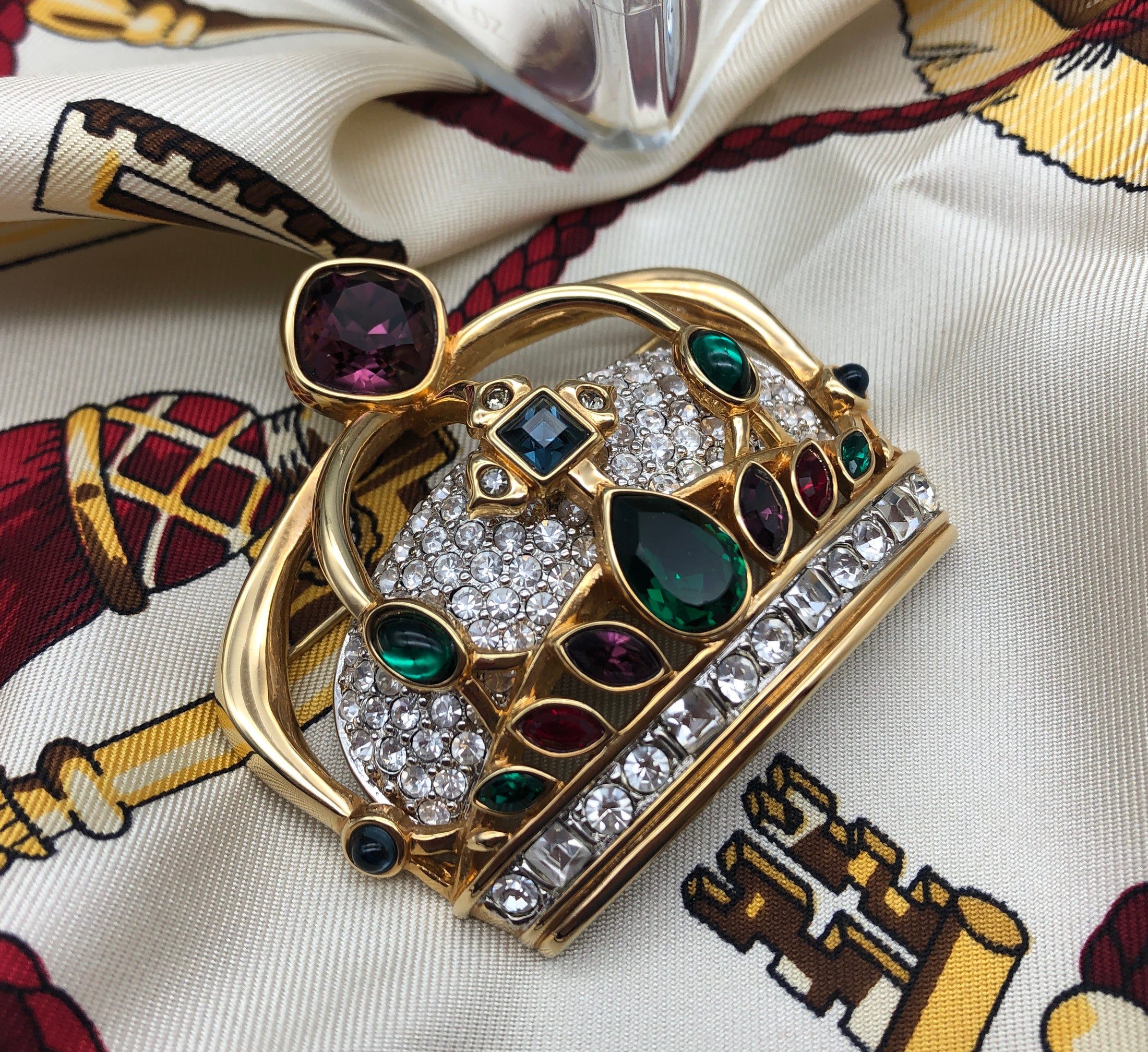 Swarovski Gold Plated & Multi Color Crystals Coronation Royal Crown Pin Brooch