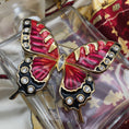 Load image into Gallery viewer, Swarovski Orange Red Black Enamel Large Butterfly Pin Gold Plated Crystals
