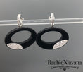 Load image into Gallery viewer, Swarovski Black Plastic Ovals Vibrant Clear Crystals Dangle Drop Clip Earrings
