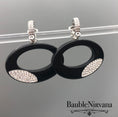 Load image into Gallery viewer, Swarovski Black Plastic Ovals Vibrant Clear Crystals Dangle Drop Clip Earrings
