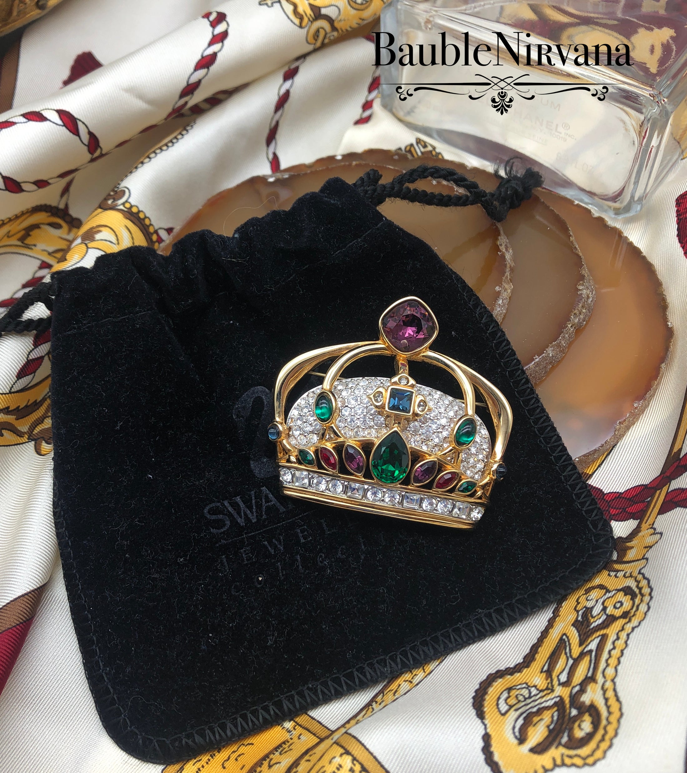 Swarovski Gold Plated & Multi Color Crystals Coronation Royal Crown Pin Brooch