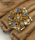 Load image into Gallery viewer, Vintage Juliana Flower Pin Brooch Pressed Glass AB Iridescent Stones Amber Citrine
