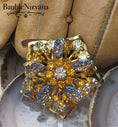 Load image into Gallery viewer, Vintage Juliana Flower Pin Brooch Pressed Glass AB Iridescent Stones Amber Citrine
