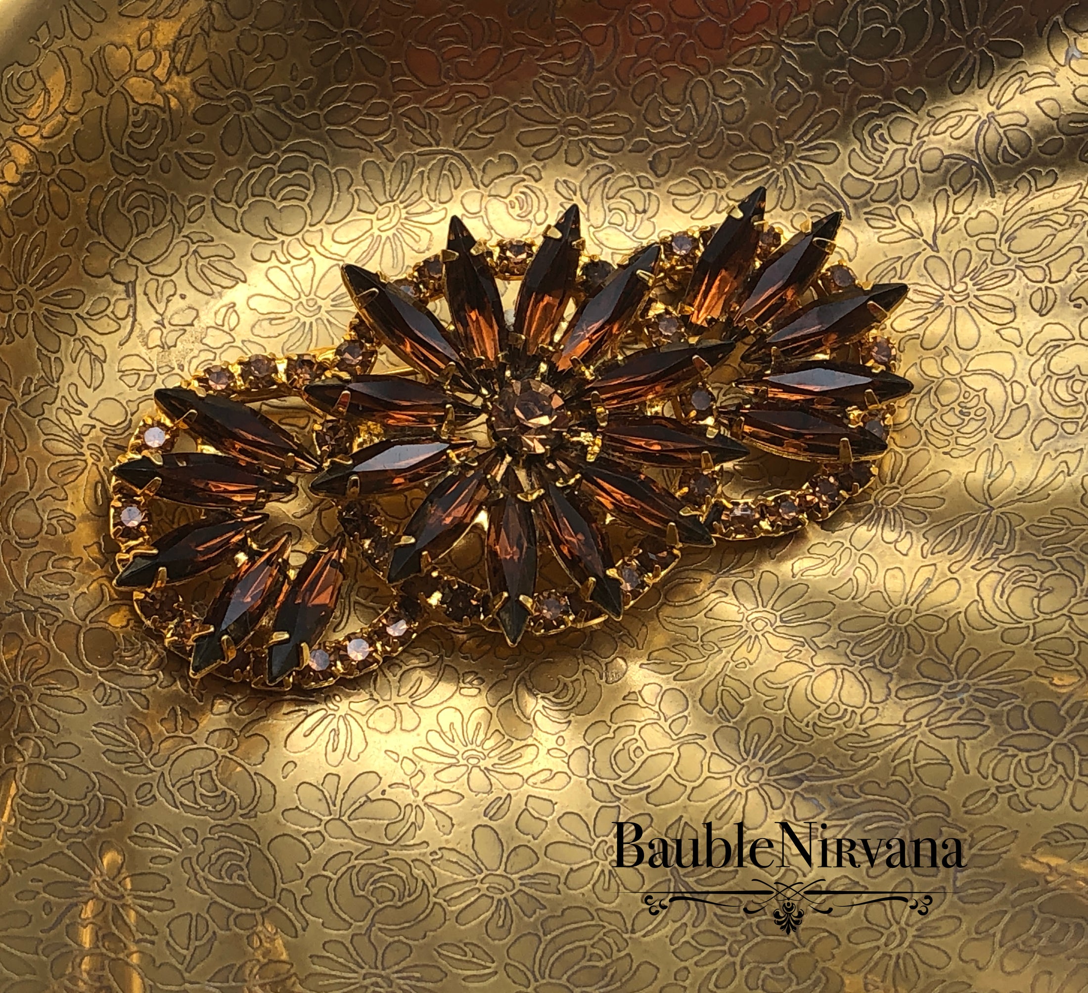 Vintage Designer D&E Juliana Fall Autumn Amber Brown Spiky Circles Pin