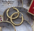 Load image into Gallery viewer, Vintage 14K Yellow Gold Glossy & Textured Swirl Hoop Pierced Earrings
