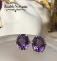 Load image into Gallery viewer, Vintage 14K Yellow Gold & Large Oval Amethyst Pierced Earrings
