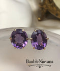 Load image into Gallery viewer, Vintage 14K Yellow Gold & Large Oval Amethyst Pierced Earrings
