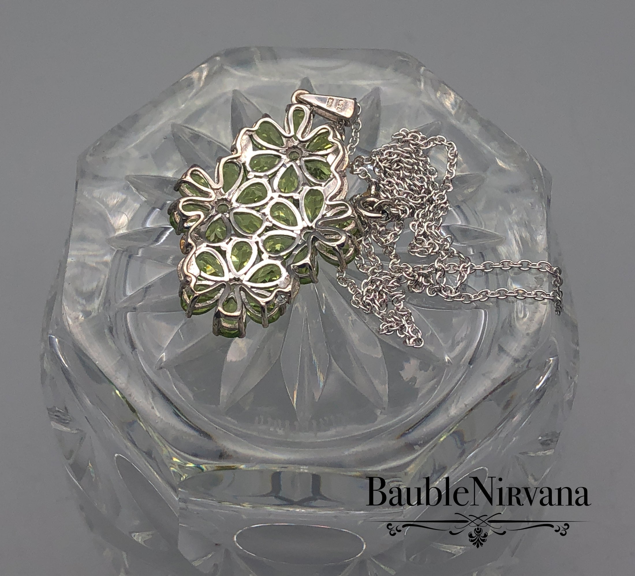 Sterling Peridot Green Flower Clusters Pendant