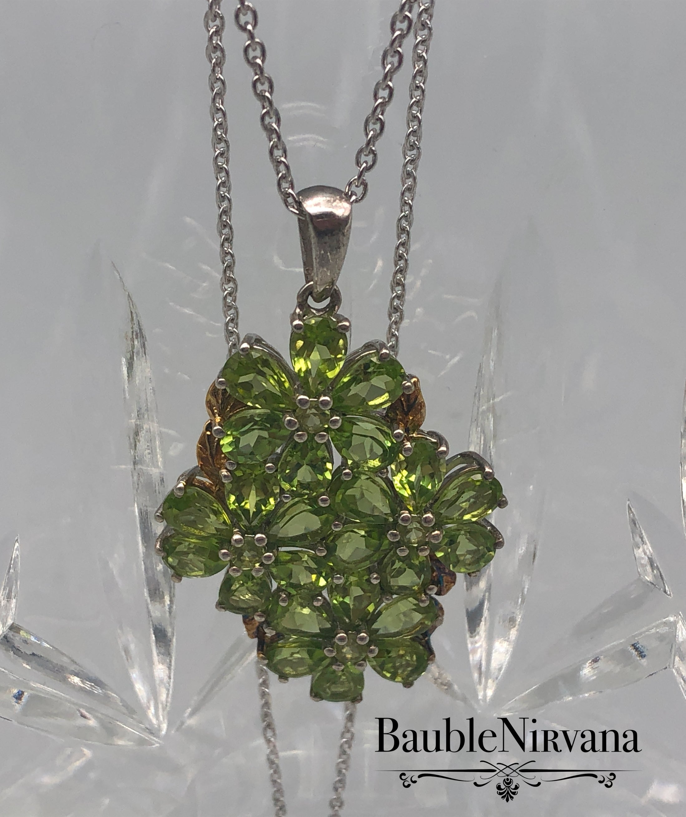 Peridot Green Flower Clusters Pendant on Chain