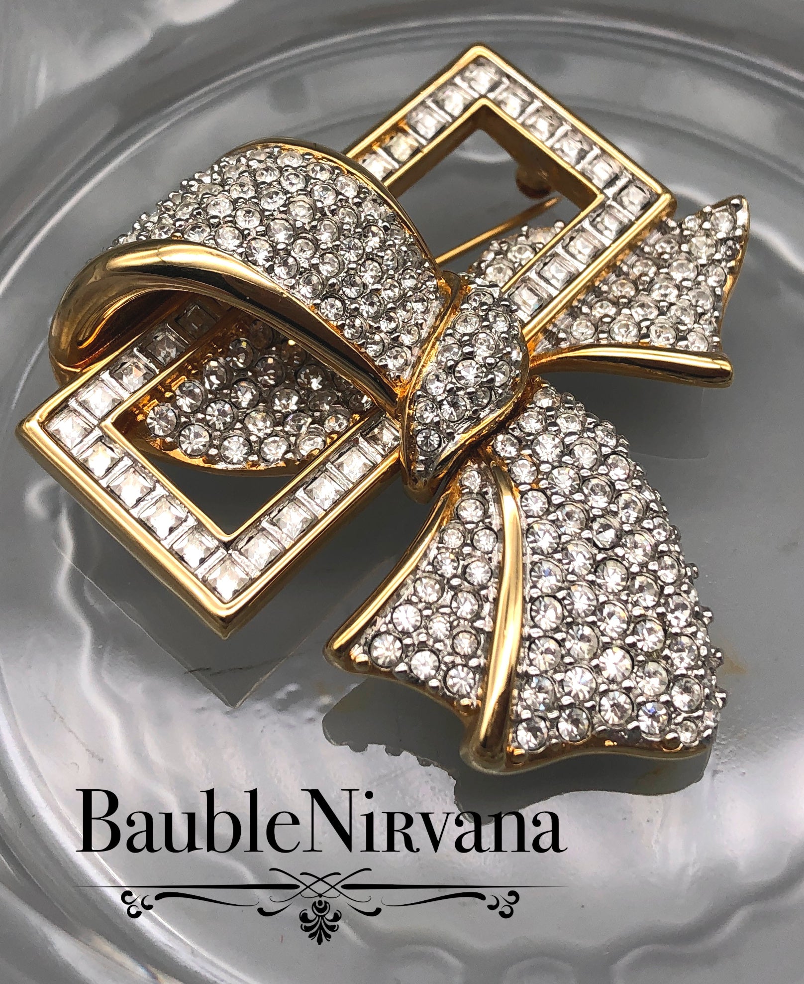 Vintage Swarovski Gold Plated & Crystal Bow Pin