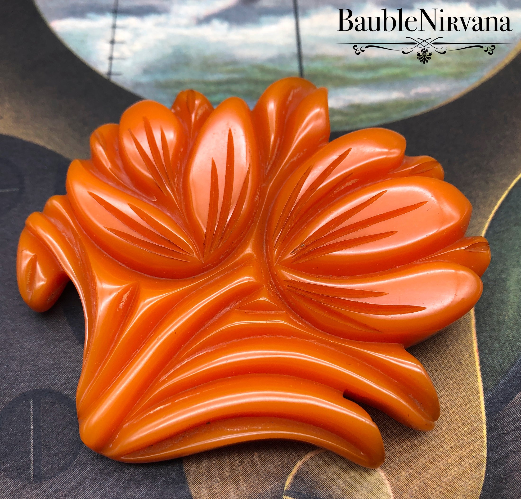 Vintage Bakelite Pin Brooch Pumpkin Orange