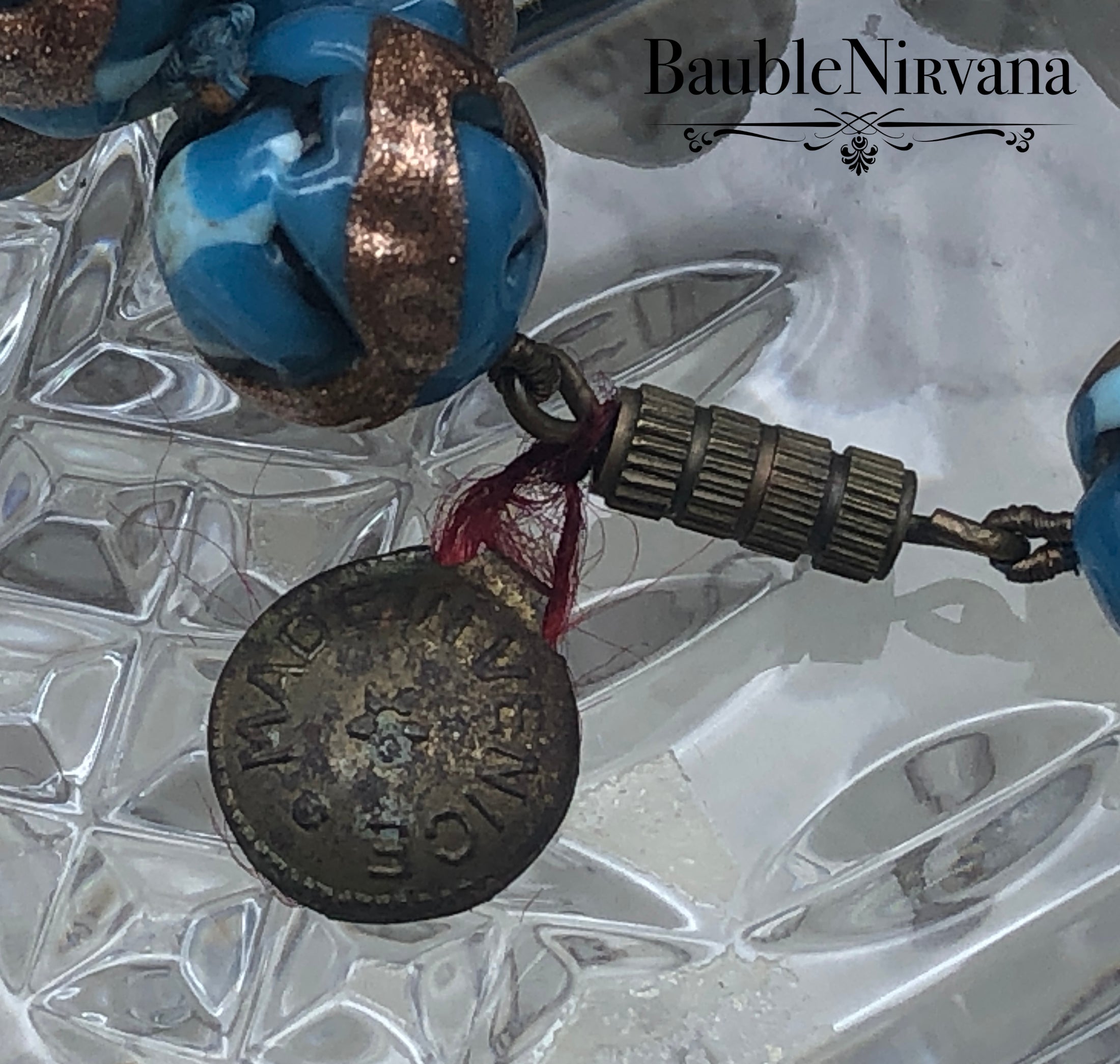 Vintage Venetian Art Glass Blue & Copper Unusual Beads Necklace Original Tag