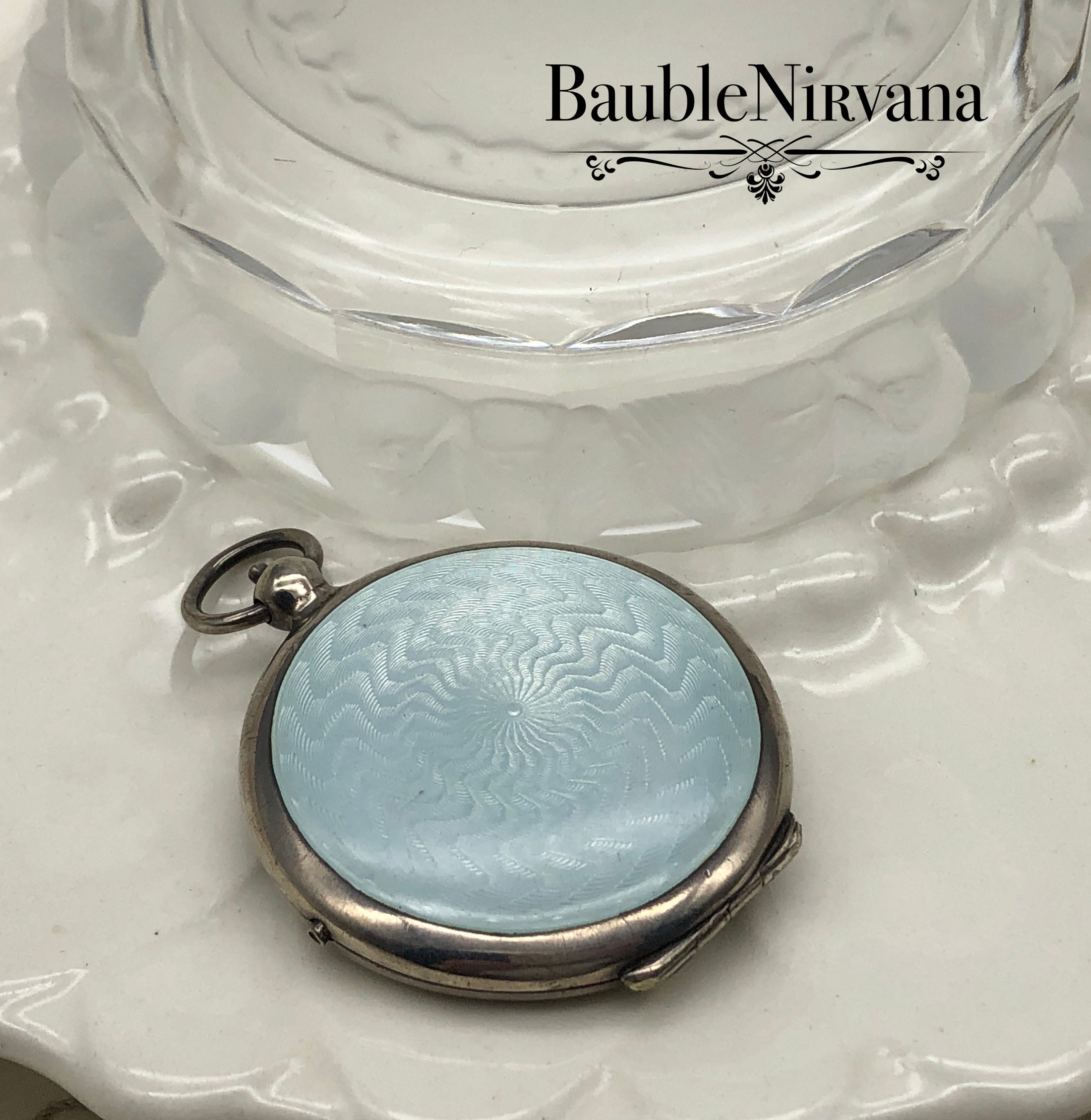 Antique Sterling Silver & Guilloche Enamel Pocketwatch Compact Painted Flowers