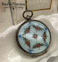 Load image into Gallery viewer, Antique Sterling Silver & Guilloche Enamel Pocketwatch Compact Painted Flowers
