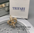 Load image into Gallery viewer, Vintage Crown Trifari Brushed Gold Twisted Rope Edge & Pearl Fleur de Lis Brooch Pin
