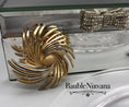Load image into Gallery viewer, Vintage Crown Trifari Textured & Shiny Gold Swirl Sun Burst Flower Pin Brooch
